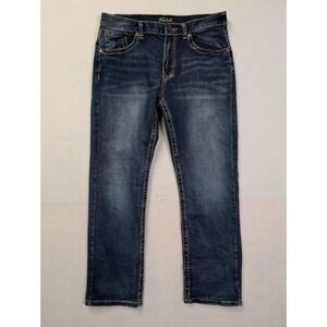 True Luck Mens Jeans 34 x 32 Straight Leg Embroidered Dark Wash Blue